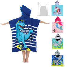 Kids Hooded Beach Towel Dinosaur Print Microfiber Poncho with Snap Closure for Ages 310