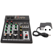 Audiomixer met draadloze Bluetooth-verbinding, 4-kanaals mengpaneel met stereo hoofduitgang, geluidsmixer voor livestreaming en podcasting.