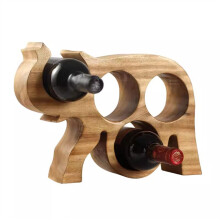 Solid Wood Elephant Wine Rack with Rustic Finish, Decorative Wooden Holder for Home and Bar