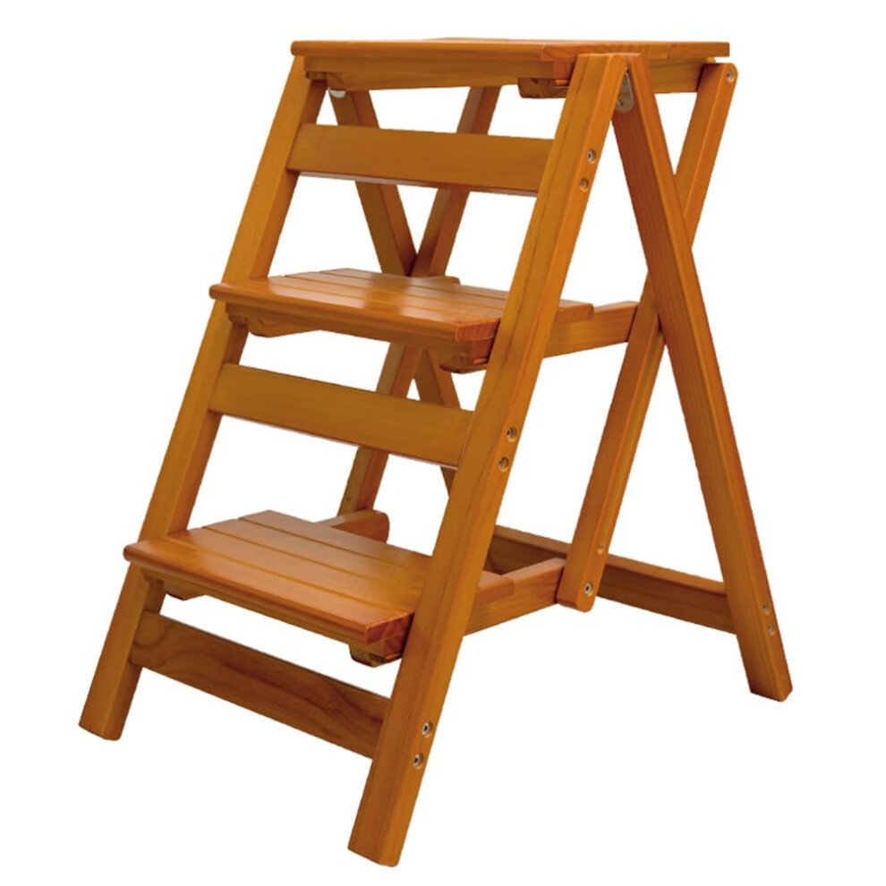 Wooden Folding Step Stool For Adults With Antislip Wide Platform, 3 Step Ladder Chair, 330Lbs Capacity 9189345614705