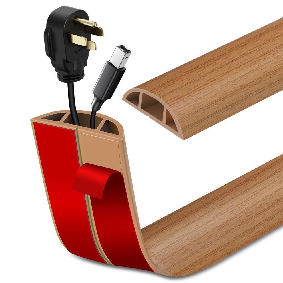 Floor Cord Cover Self Adhesive Pvc Cable Protector For Hardwood Floors Trip Hazard Prevention Light Brown Wood 3.3Ft 9189345614781