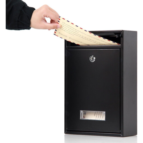 Locking Wall Mounted Mailbox with Key, Rust Proof Steel, Weatherproof, Medium Capacity, Black 1