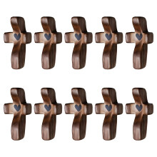 10Pack Wooden Pocket Cross for Anxiety Relief, Handmade Mini Faith Gift for Prayer and Encouragement