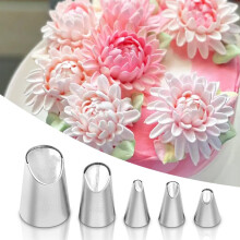 5 Pieces Rose Flower Piping Tips Set Stainless Steel Cake Decorating Nozzles for Cupcakes