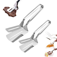 Stainless Steel Cooking Tongs with Slotted Spatula, Ergonomic Grip for BBQ, Meat, Bread, Fish 26cm+23cm