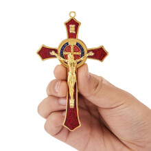 St Benedict Crucifix Red Enamel 4.7x2.7in Catholic Wall Cross with Saint Benedict Medal for Home