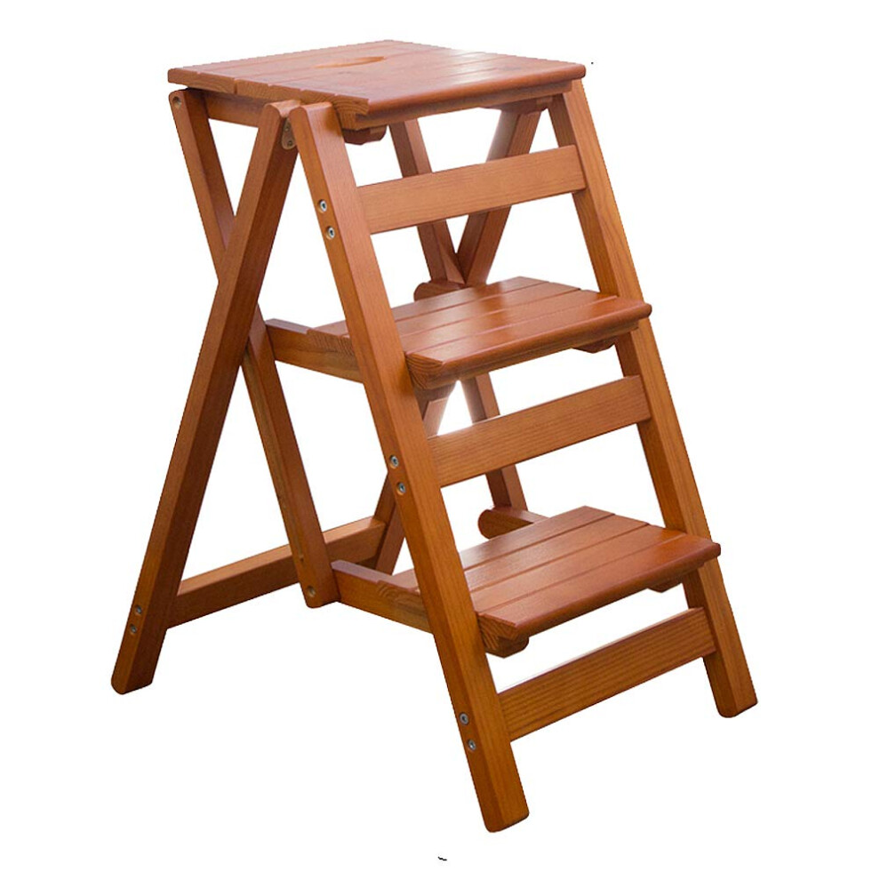 Step Stool For Adults, 3 Step Folding Wooden Ladder With Antislip Safe Climb, Nut Brown 9001264030605