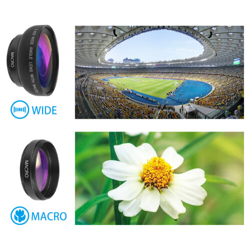 Lente para celular 2 em 1 com lente grande angular de 0,45x e lente macro de 12,5x, lente universal com clipe para iPhone, Samsung e Android, câmera 2