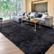 200x290 Black Thick Shaggy Rug-Super Soft Polypropylene Shaggy Rug with Dotted Backing