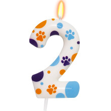 Blue Dog Number 2 Birthday Candle for Kids Cake Topper, Paw Theme, EcoFriendly Smokeless Wax