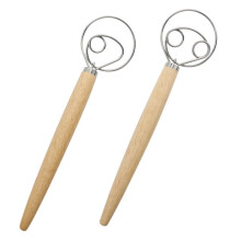 Danish Dough Whisk Set 33cm Stainless Steel Spiral Bread Mixer with Ergonomic Wooden Handle