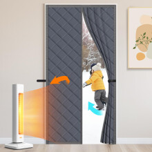 Magnetic Thermal Door Curtain 32x80 Oxford Fabric with Auto Seal for Winter Insulation and Privacy