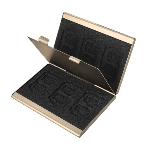 Aluminum Alloy Memory Card Case Protective EVA Lining Box-Gold