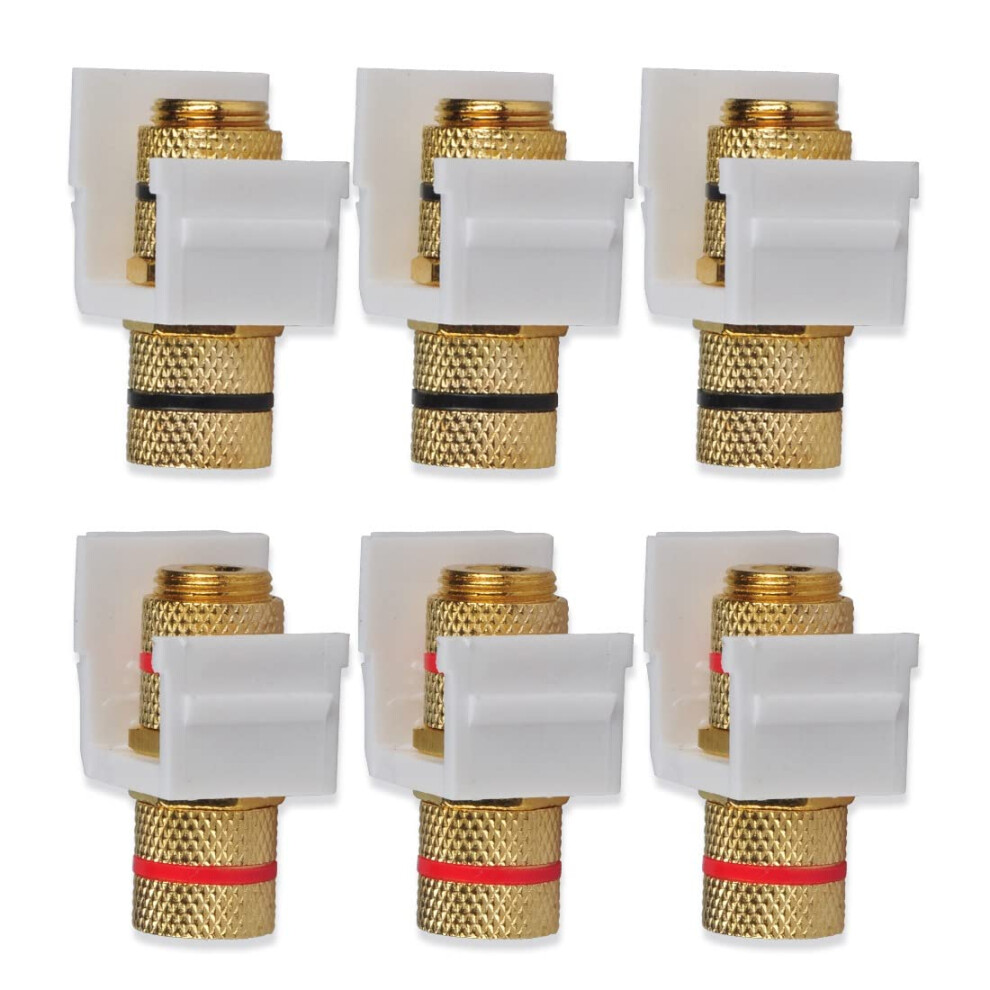 Speaker Keystone Jack With Gold Plated Binding Post For Banana Plug Wall Plate, White, 6Pcs 9119770763976