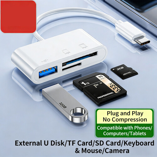 USB C Card Reader 3 in 1 Card Reader Converters with USB-Black 2
