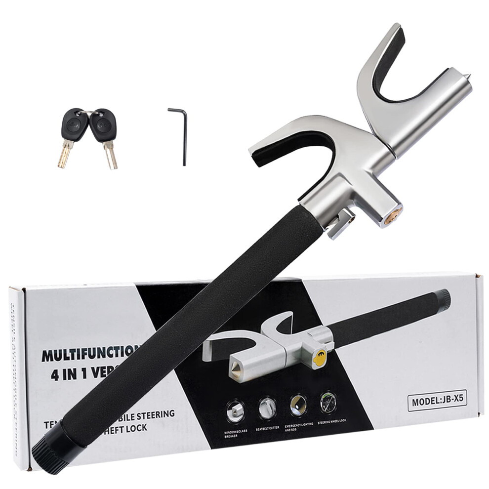 4In1 Steering Wheel Lock With Led Flashlight, Seat Belt Cutter, Window Breaker, Antitheft For Car Suv Truck Van Adjustable Retractable 9001264031190