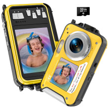 4K Underwater Camera 64MP Dual Screens 16FT Waterproof Digital Camera for Snorkeling Yellow