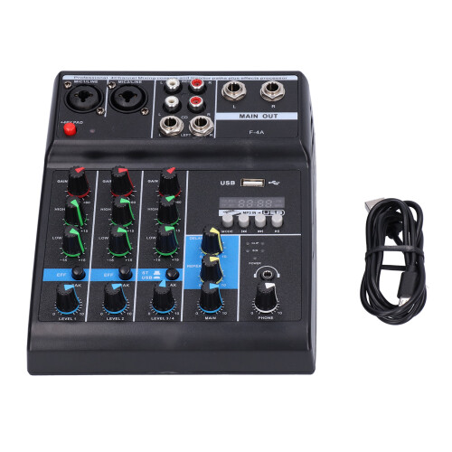 Στερεοφωνική πλακέτα μίξης ήχου DJ με θύρα Bluetooth USB, ζωντανός μίκτης 4 καναλιών με 1
