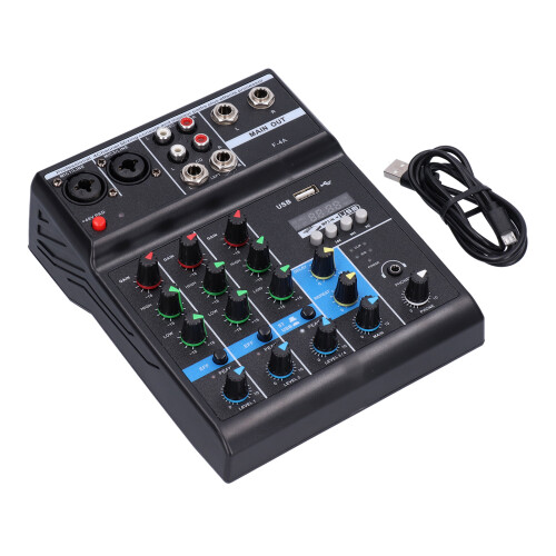 Στερεοφωνική πλακέτα μίξης ήχου DJ με θύρα Bluetooth USB, ζωντανός μίκτης 4 καναλιών με 2