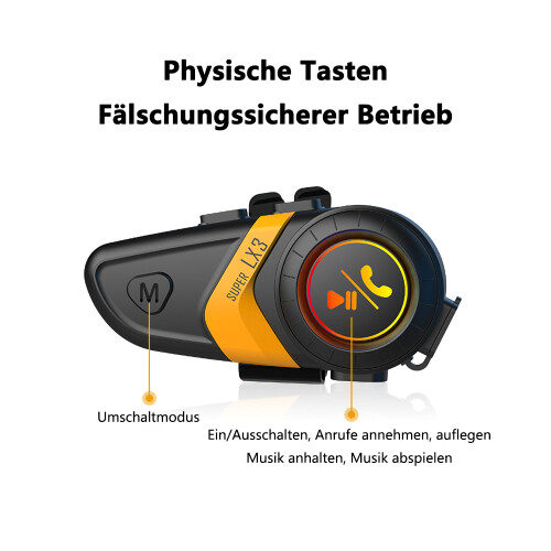 Bluetooth-Headset mit hervorragender Klangqualität für Motorradhelme, schnelles und einfaches Koppeln, Bluetooth-Intercom mit 1