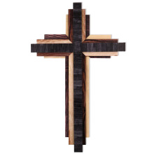 Rustic Wooden Wall Cross Decor with 3D Layered Design, Multicolor Vintage Finish for Home or Church