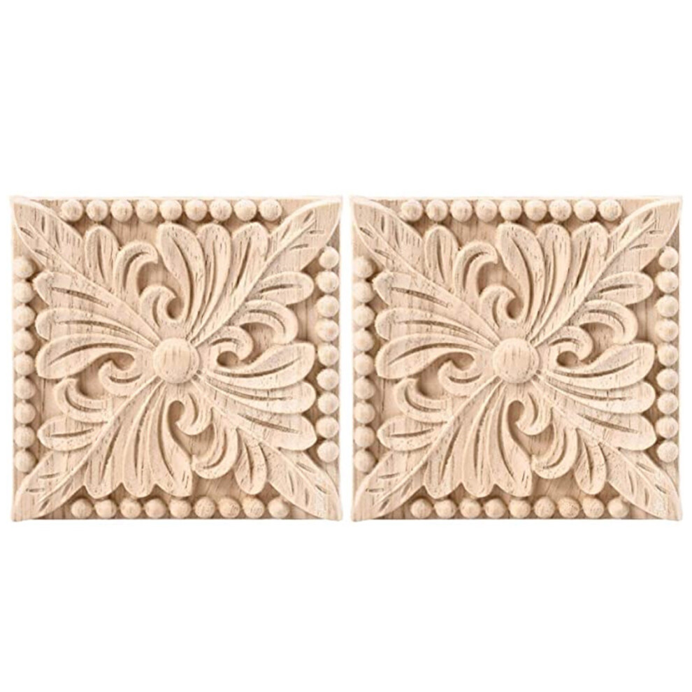 2 Pack Wood Carved Applique Onlay Square Carving Decal Unpainted Flower Door Cabinet Furniture Decoration 3.94X3.94inch 6133266964329