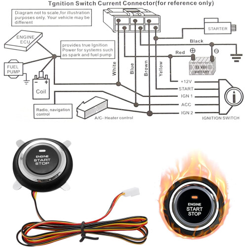 Universal 12V Push Start Button with Keyless Entry and AntiTheft Immobilizer for Cars 1