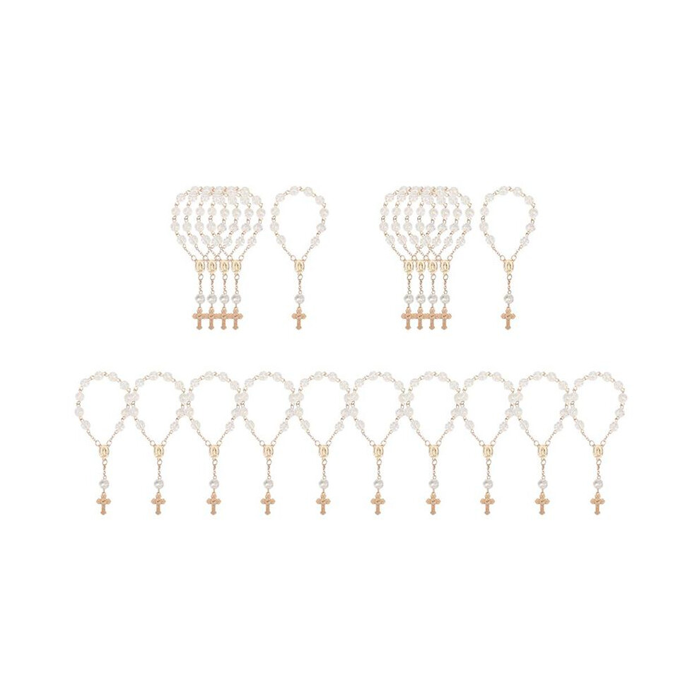 20Pcs Baptism Favors With Cross Mini Rosaries Acrylic Beads Bracelet Christening Communion Finger Rosarie Bracelet Gold Melitt