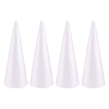 Foam Tree Cones for DIY Crafts, White Polystyrene Art Supplies (4.5 x 13.5 In, 4 Pack)