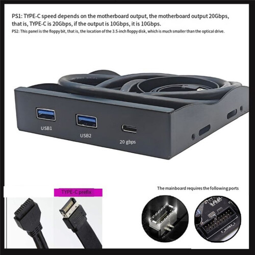 3.5 Inch Desktop Floppy Bay Front Panel with 2 X USB 3.0 Type-A & 20Gbps Type-C Connector for PC Computer Case 1