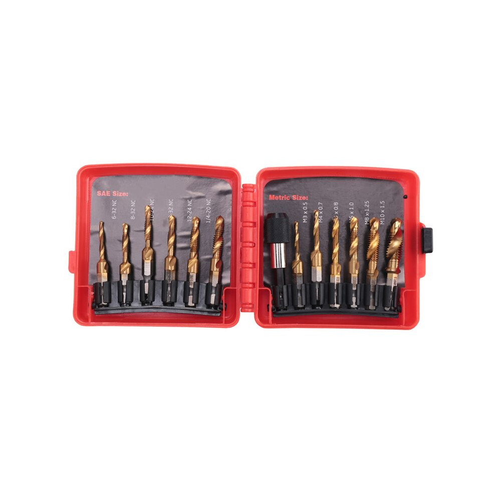 Titanium Combination Drill Tap Bit Set 13Pcs Sae And Metric Tap Bits Kit For Screw Thread Drilling Tapping Deburring 6133591975939