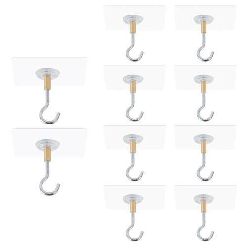 Adhesive Ceiling Hooks,10Pack Ceiling Hanger Hooks,Sticky Ceiling Hooks Hold 5kg,Hooks for Hanging Plants,Lanterns