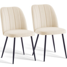 (Beige, 2PCS) Dining Chairs Padded Seat Velvet