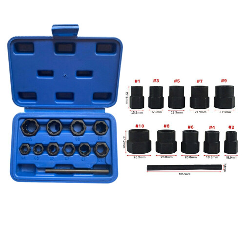 11Pcs Damaged Lug Nut and Lock Remover Twist Socket Set Screw Extractor Tools 1