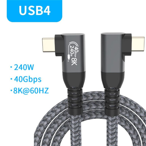 USB 4 90 Degree Angle Cable 40Gbps USB4 Elbow Type C Data Transfer Cable USB C PD240W Fast Charging 1.5M 2