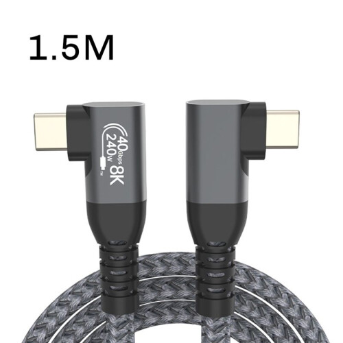 USB 4 90 Degree Angle Cable 40Gbps USB4 Elbow Type C Data Transfer Cable USB C PD240W Fast Charging 1.5M 1