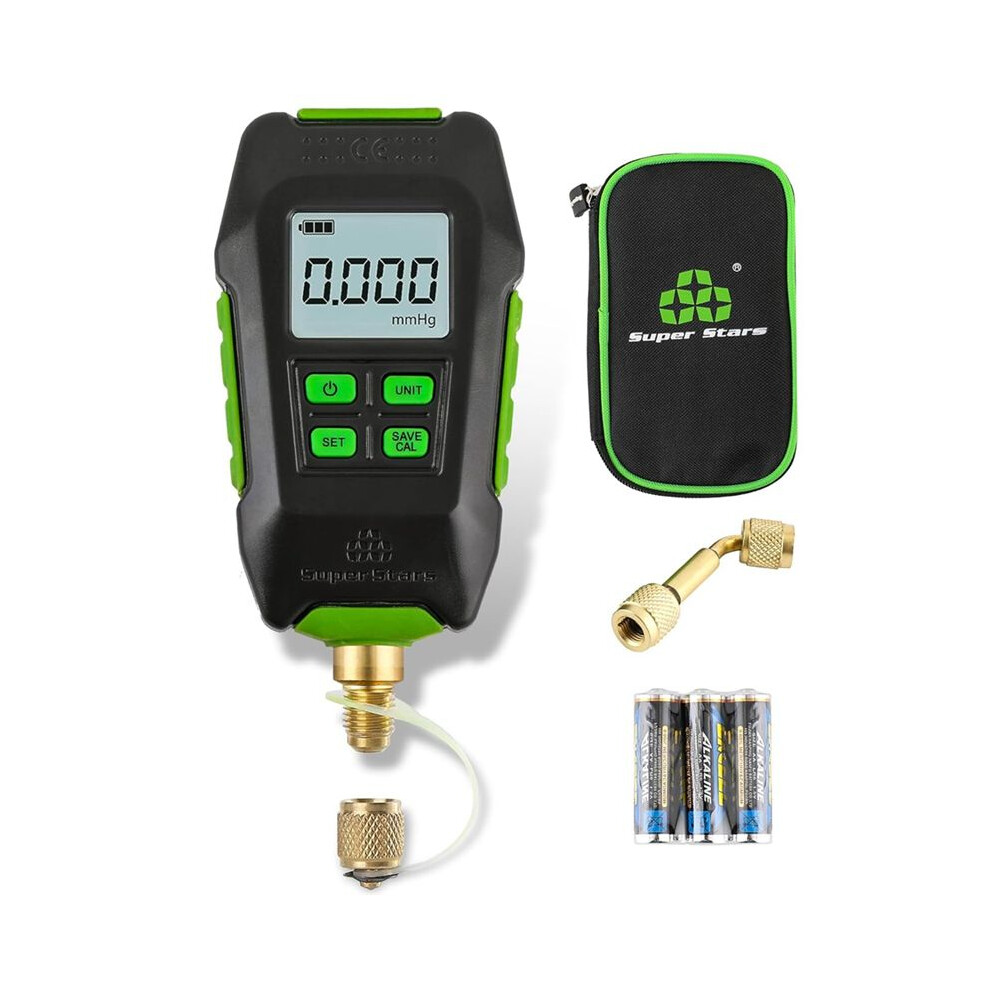Super Stars Digital Vacuum Gauge,Hvac Micron-Vacuum Gauge Tester With 6 Units 7/16In-20Unf(1/4In Sae),Digital Vacuum Micronmeter 4712286970484