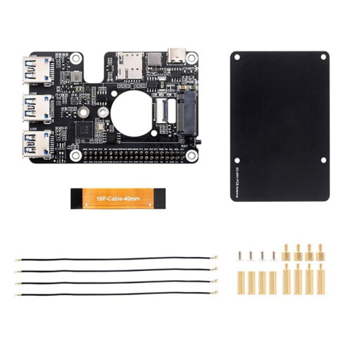 Waveshare Placa Adaptadora para Raspberry Pi 5 PCIe para M.2 4G/5G e Placa Adaptadora USB 3.2 com Módulo de Antena 5G 4 em 1
