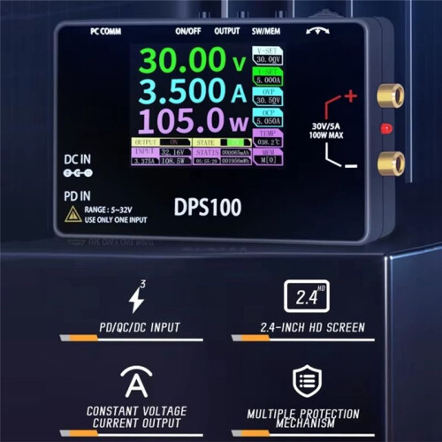 DPS100 30V 5A Portable  Power Supply 100W Output Digital CNC Adjustable  Stabilized Power Supply Type-C  Input 2