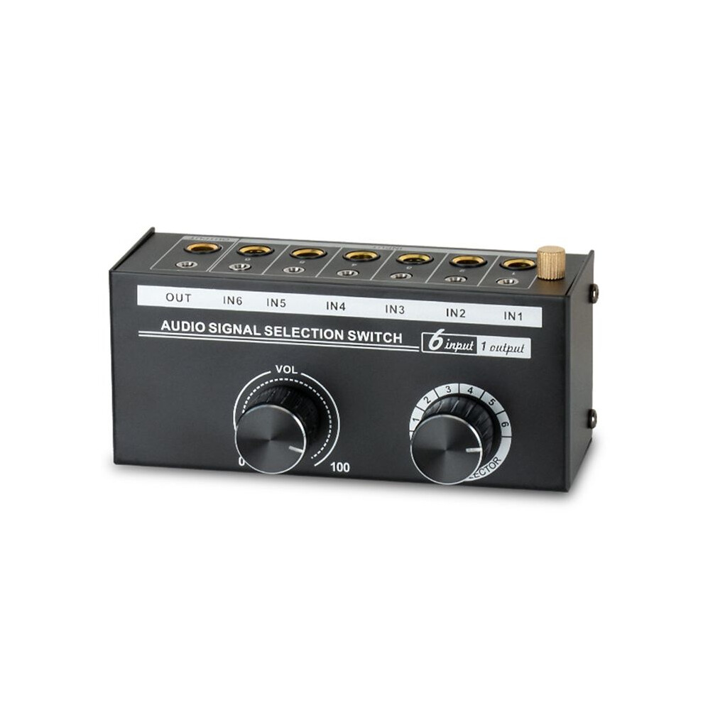 Audio Switcher -6-Way 3.5/6.35Mm Stereo Audio Switch - Signal Source Switcher Selector Splitter Box With Line Controller 6133752356331