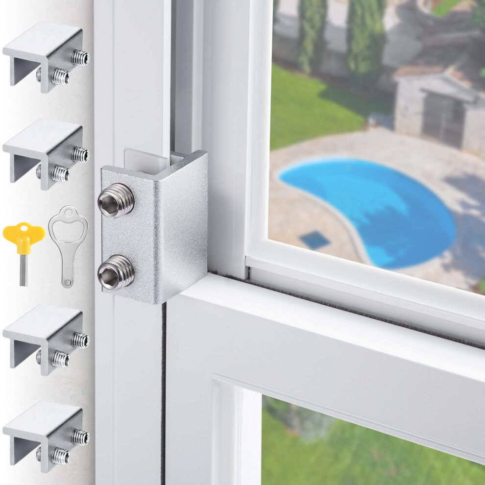 Sliding Window Lock Adjustable Aluminum 4 Sets Child Safety And Enhanced Security Design Silver