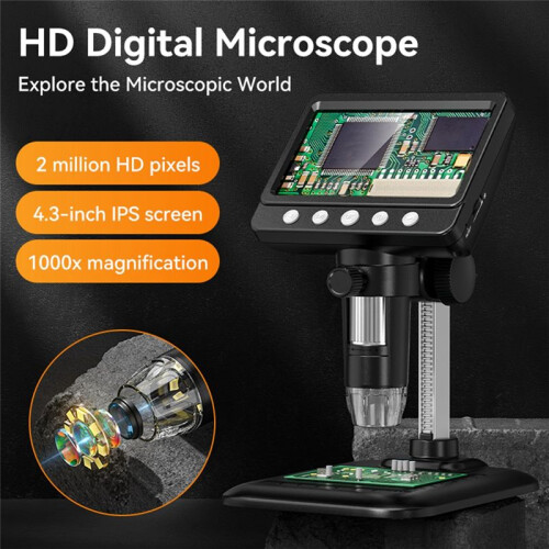 Digital Microscope, 4.3inch LCD USB Microscope, 1080P Magnifier with 8 Adjustable LED Lights, PC View, for Adults Kids 1