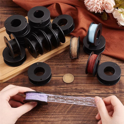 20pcs Empty Spools, 2.1x0.7 Inch Plastic Thread Spools Ribbon Spools Black  Spools Wire Spool Weaving Bobbins 2