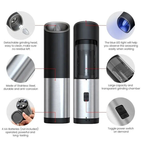 1Set Kitchen Spice Automatic Grinder, Battery Powered Adjustable Coarseness, Electric Salt Pepper Grinder 2