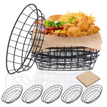 5 Pcs Oval Wire Bread Baskets with 500 Liners, Durable Metal Serving Set for Kitchen and Table
