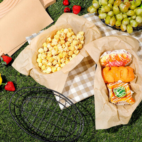 5 Pcs Oval Wire Bread Baskets with 500 Liners, Durable Metal Serving Set for Kitchen and Table 1