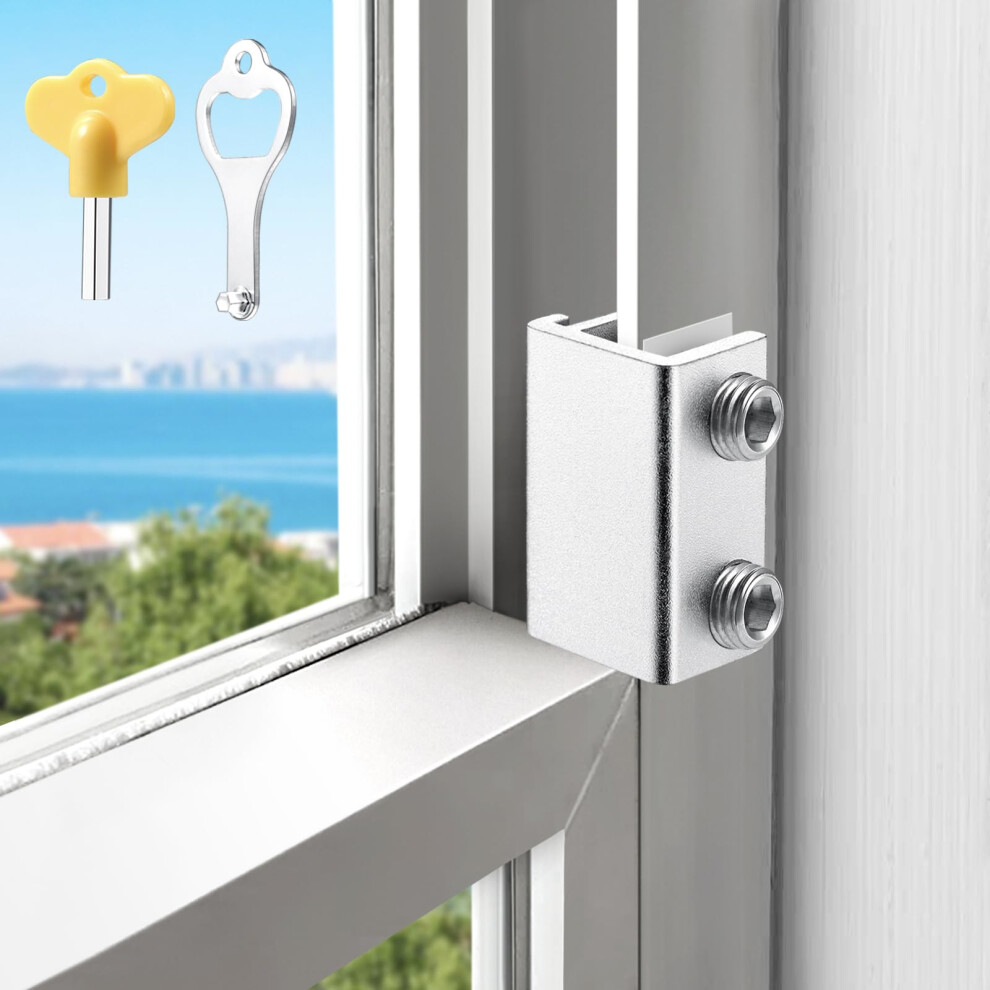 Sliding Window Lock 2 Sets With Key, Child Safety Adjustable Aluminum Security Lock For Vertical And Horizontal Windows, Silver