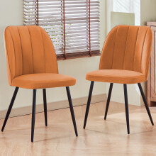 (Orange, 2PCS)Velvet Dining Chairs Padded seat