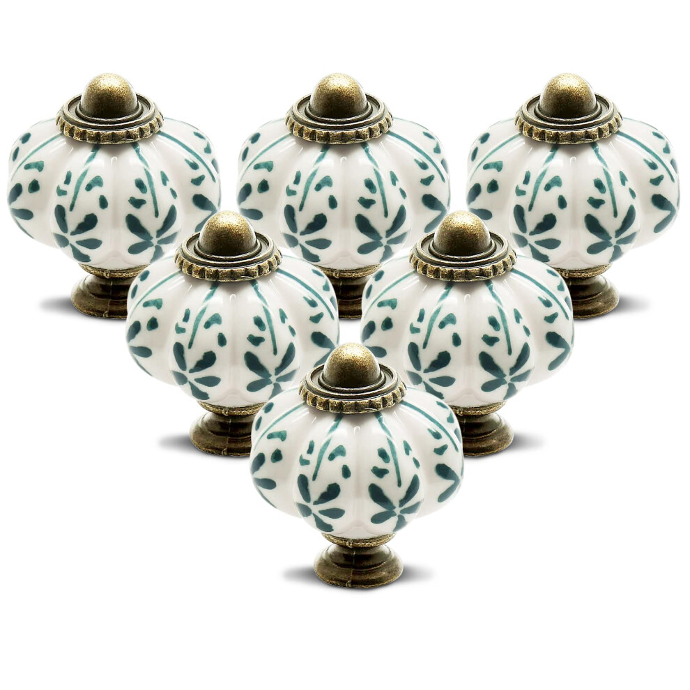 12Pcs Ivory Pumpkin Ceramic Cabinet Knobs With Screws, Vintage Drawer Pulls With Bronze Base 9001264032340