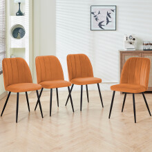 (Orange, 4PCS) Velvet Dining Chairs Padded seat